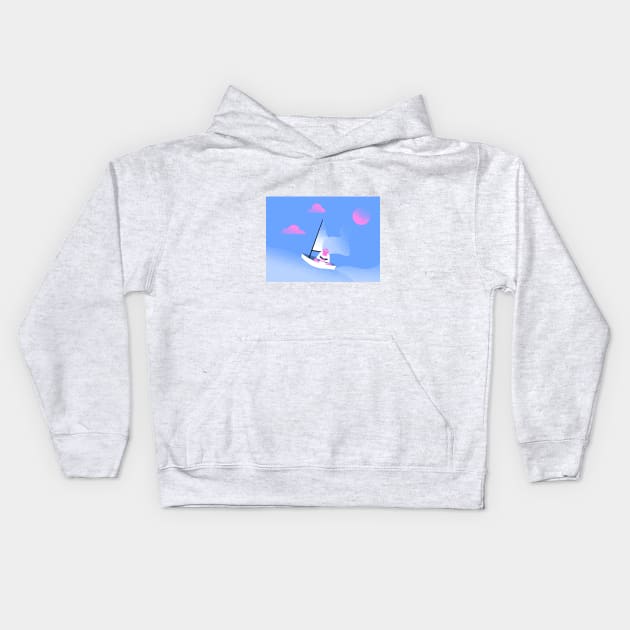 Girl on a boat in the ocean with a book in her hands Kids Hoodie by leto Hi